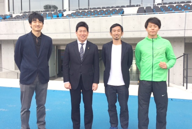 左から遠藤謙さん、福田市長、為末大さん、佐藤圭太さん