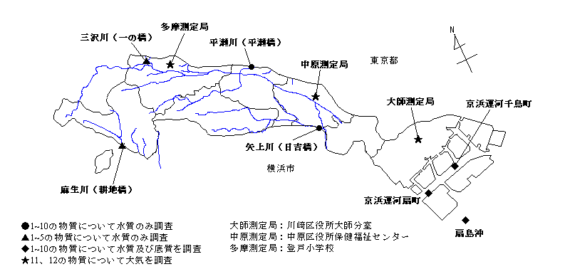 川崎市化学物質環境実態調査地点図