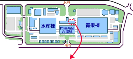 川崎市中央卸売市場食品衛生検査所の構内図