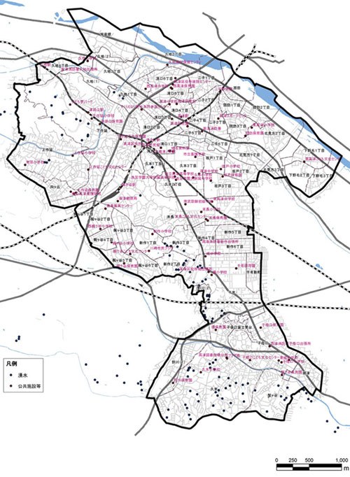 高津区の基本となる行政区分の地図