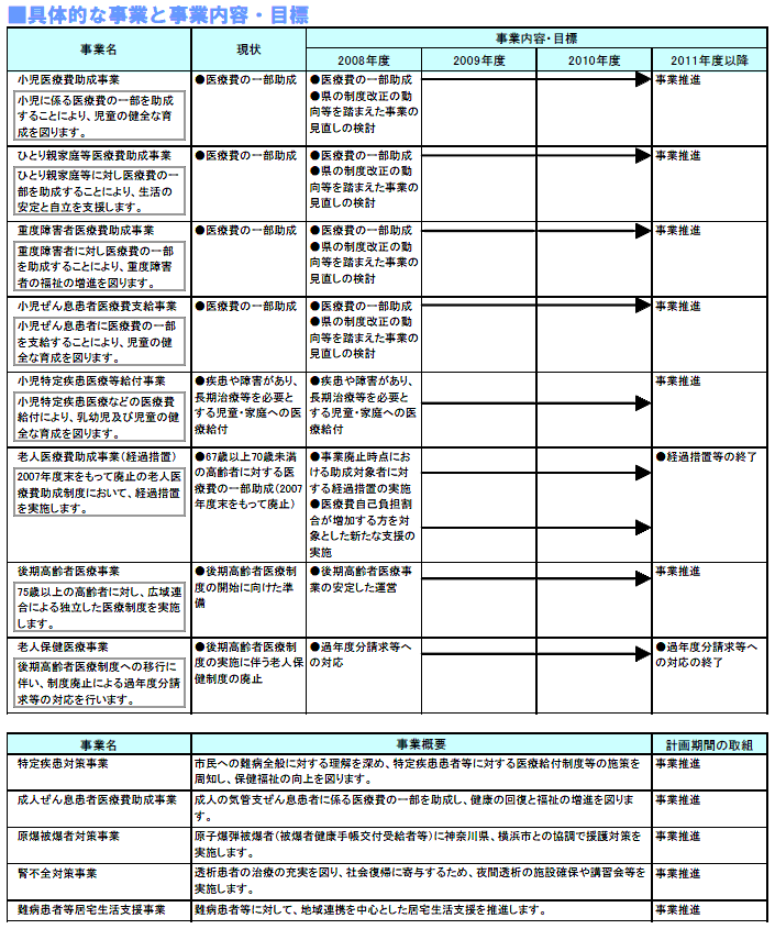 具体的な事業と事業目標　表