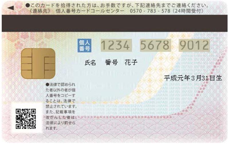 マイナンバーカード（個人番号カード）のイメージ（裏）