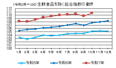 生鮮食品を除く総合指数の動き