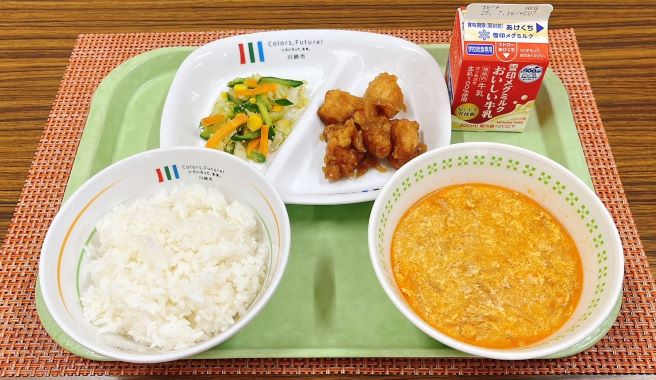 中学校給食で「ニュータンタンメン風春雨スープ」を提供の画像