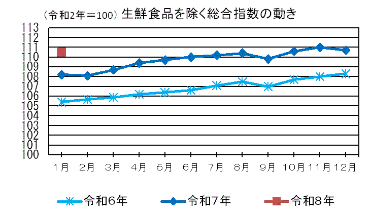 生鮮食品を除く総合指数の動き