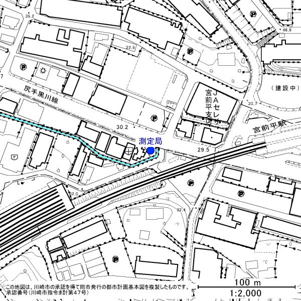 宮前平駅前測定局周辺地図