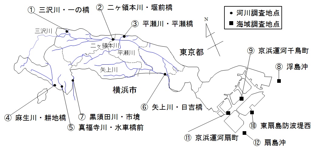 公共用水域（河川・海域）の調査地点の図