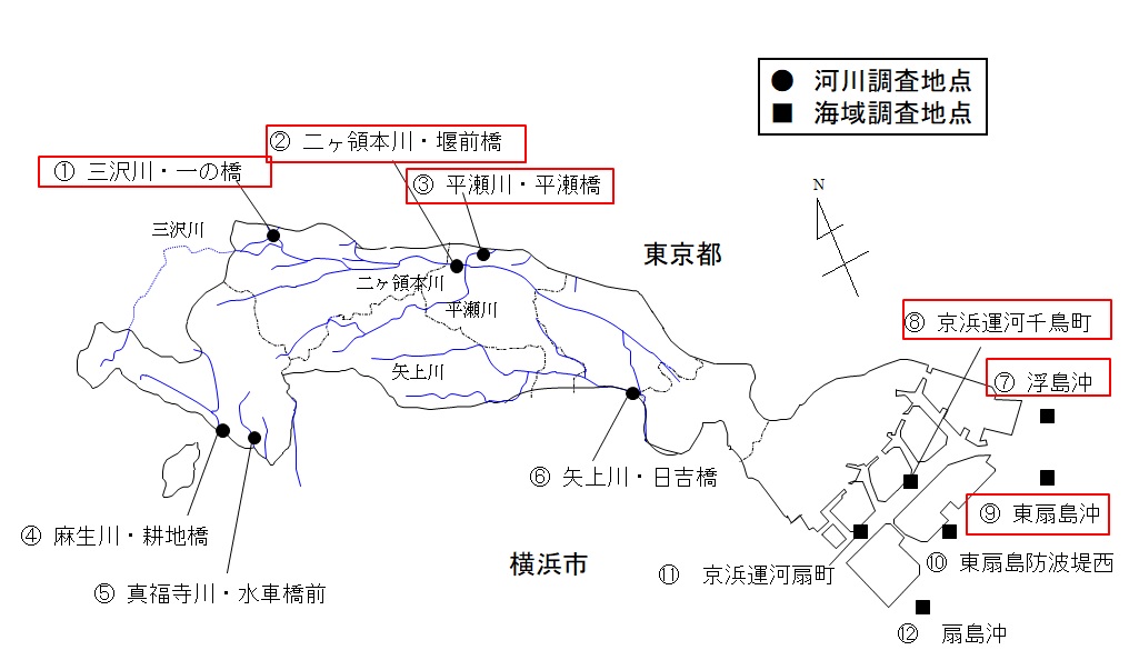 公共用水域（河川・海域）の調査地点の図