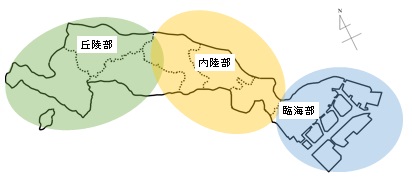 川崎市の地図に3区分を図示