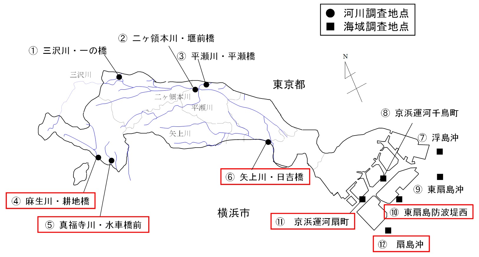 公共用水域(河川・海域)の調査地点の図