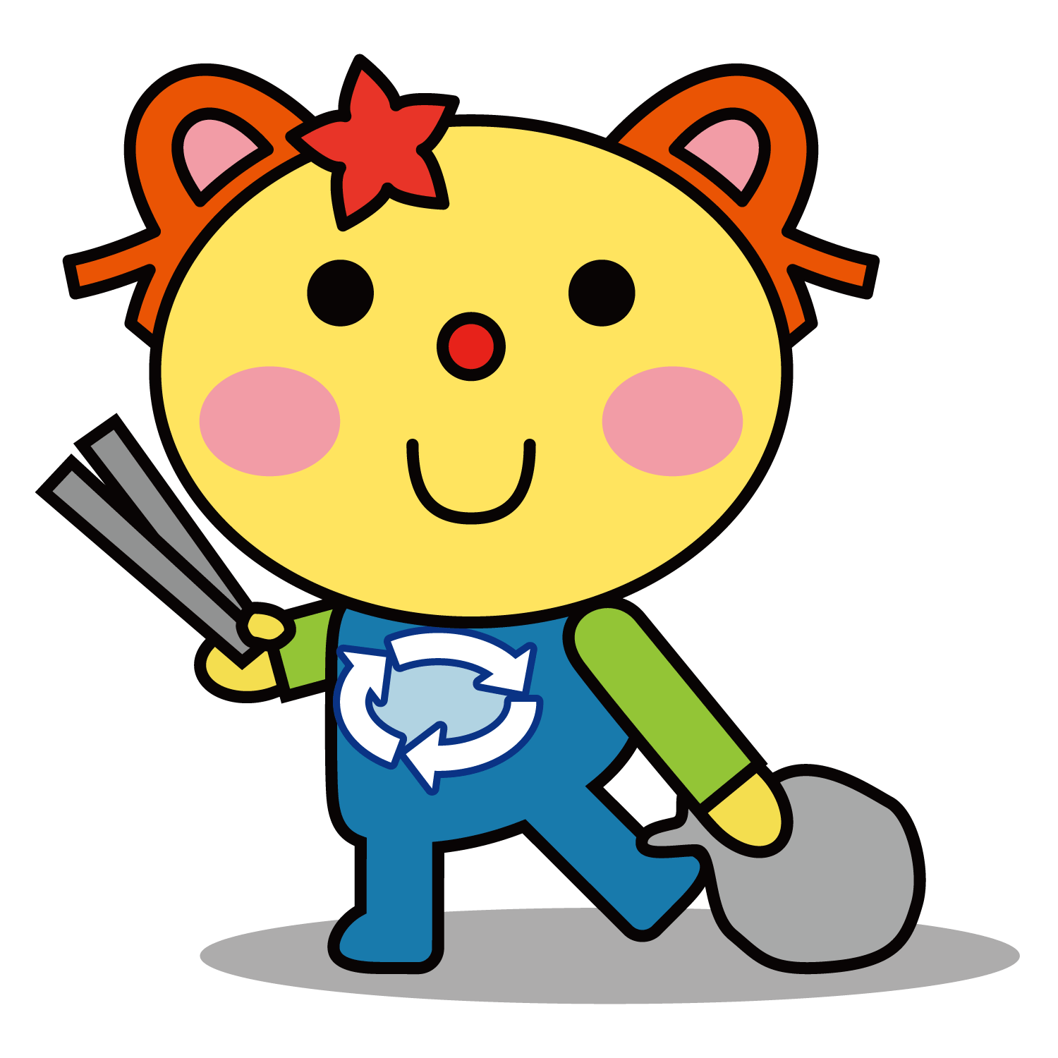 火ばさみとごみ袋を持ったかわるんのイラスト