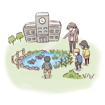 学校のビオトープのイラスト