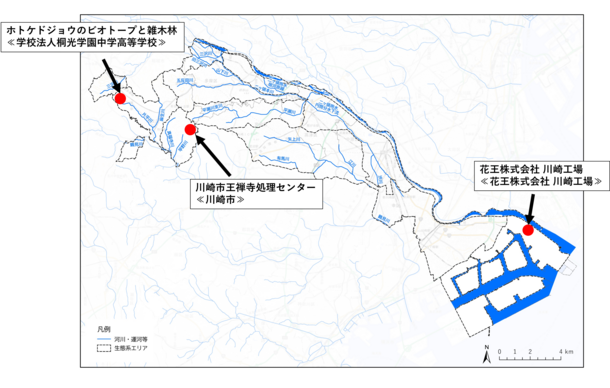 川崎市内の自然共生サイトの位置を示した地図