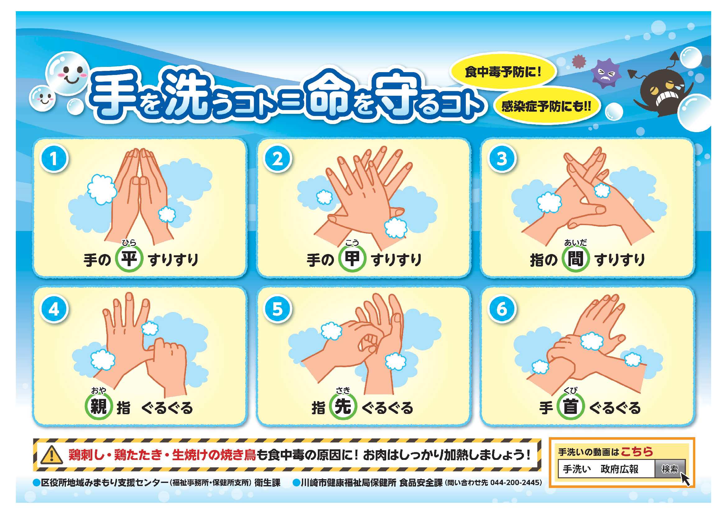 川崎市 食中毒及び感染症予防のための正しい手洗い方法 手を洗うコト 命を守るコト