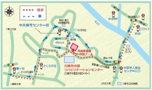 井田体育館へのアクセスマップ