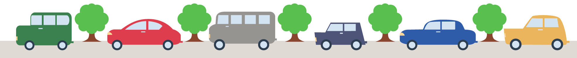 自動車が6台並んでいるイラスト