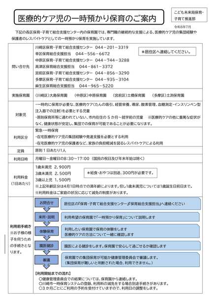 医療的ケア児・一時預かり保育について