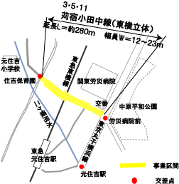 苅宿小田中線東横立体工区箇所図