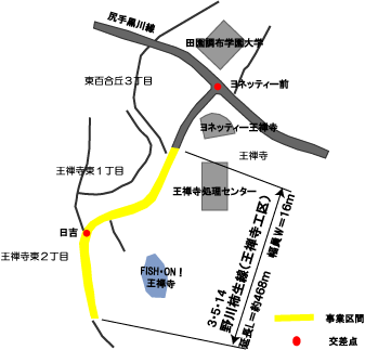 野川柿生線王禅寺工区箇所図