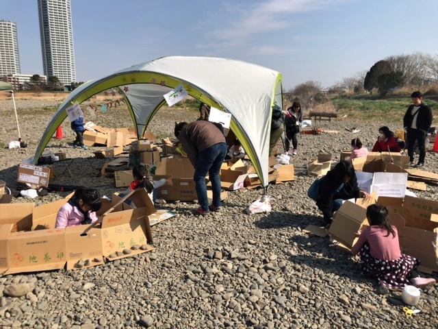 バーベキュー広場で防災体験「カワサキキャンプ」（2018・2019,高津区）