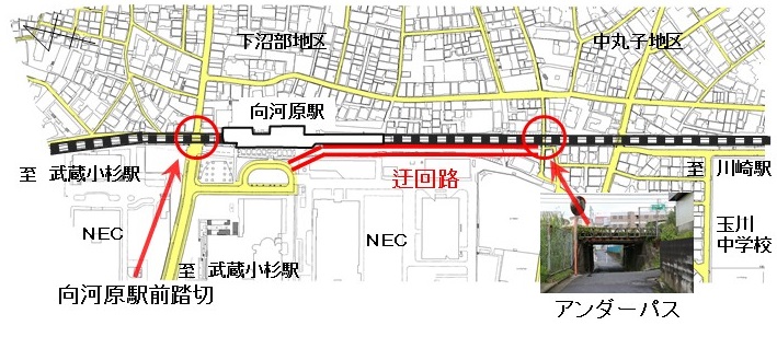 JR南武線迂回路の地図