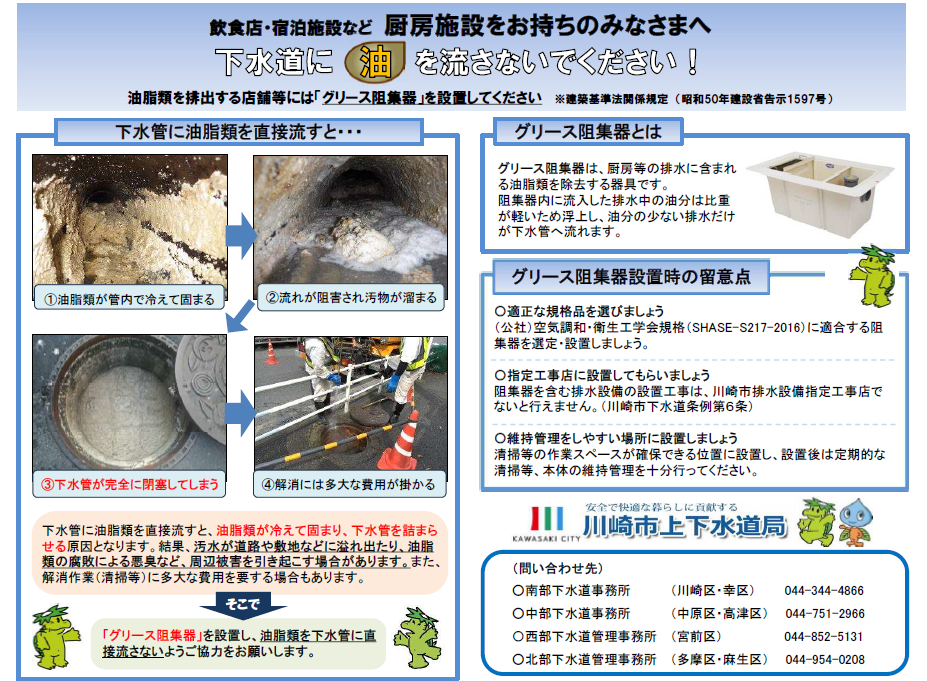 グリース阻集器を設置してください！