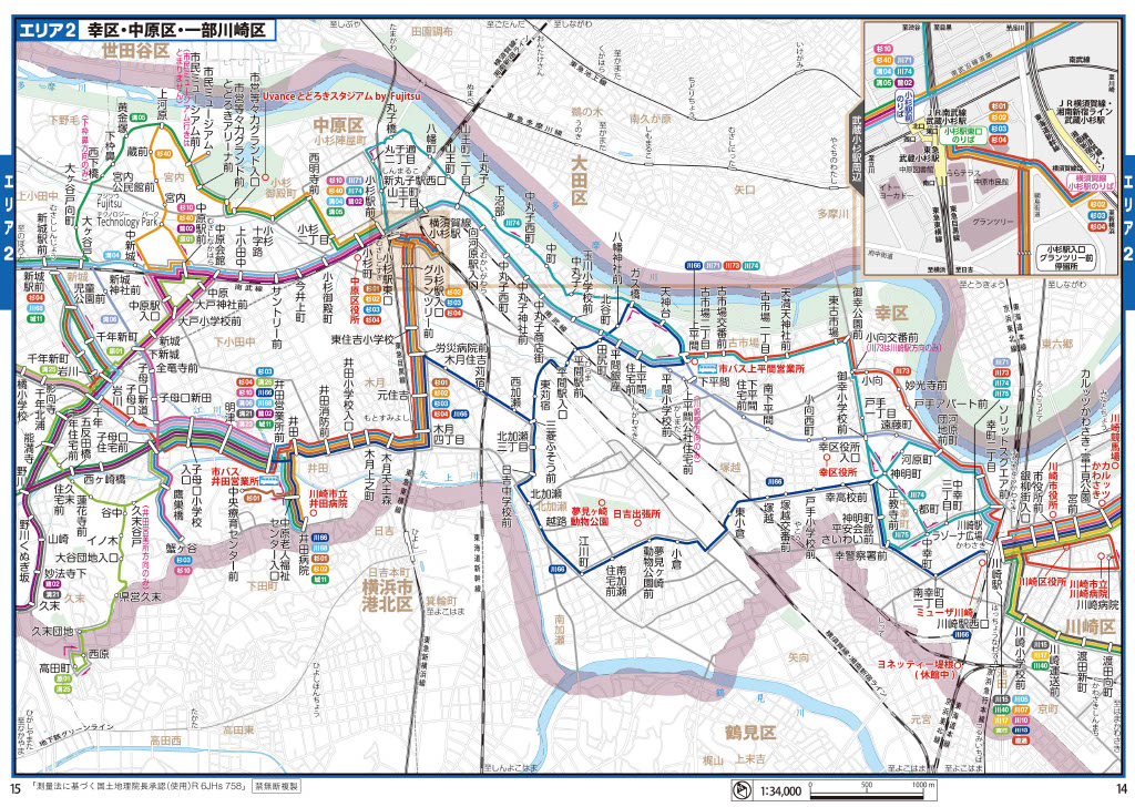 バスの路線エリア2の路線と主な停留所を表した地図  詳しくは交通局自動車部運輸課までお問い合わせください。