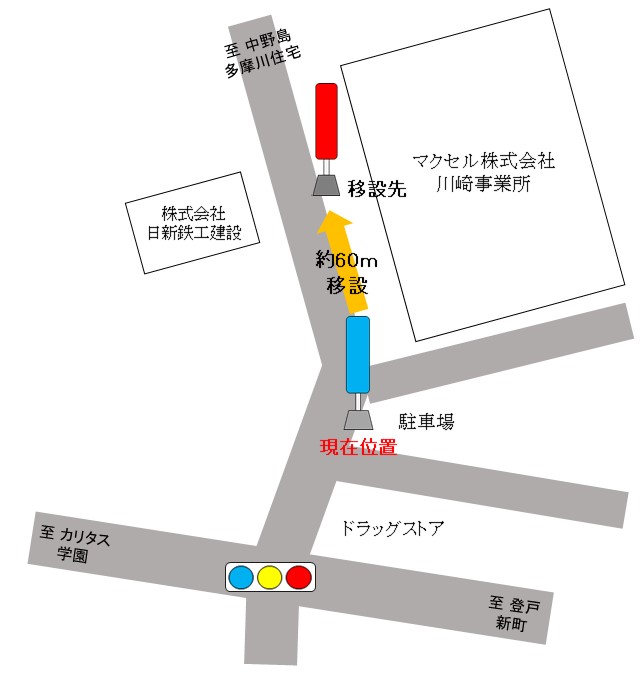 移設前後の停留所位置の図