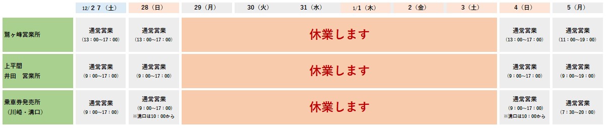 営業所年末年始スケジュール