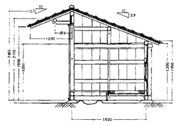 菅の船頭小屋梁間断面図