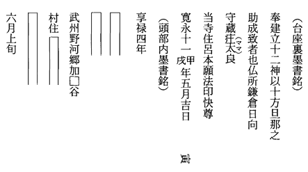 影向寺十二神将銘文（銘記及び納入文書）　丑神将