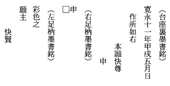 影向寺十二神将銘文（銘記及び納入文書）　申神将