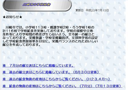 食材の産地情報と放射線検査結果のHP