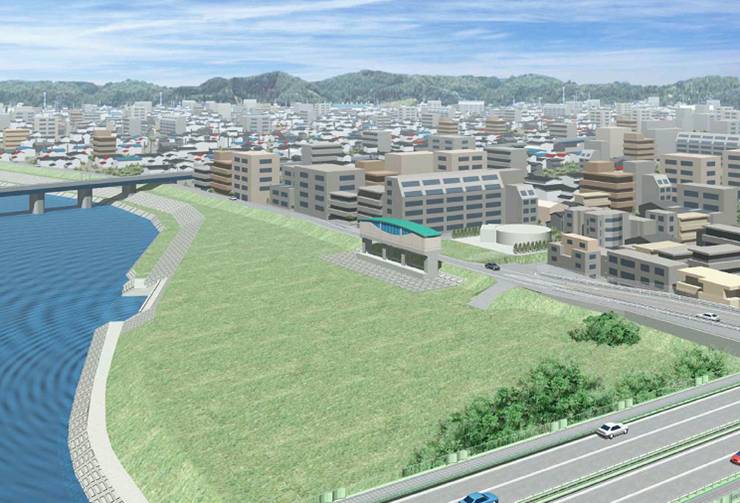 五反田川放水路の多摩川放流部の完成予想図