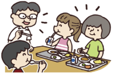 児童が給食を食べる様子を表したイラスト