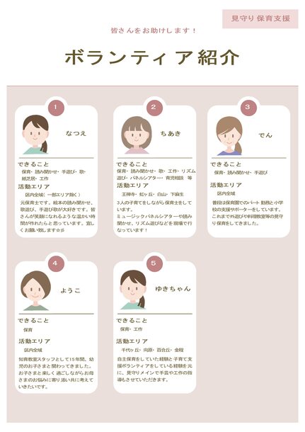 子育てボランティアの一覧