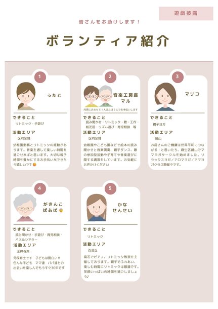 子育てボランティアの一覧