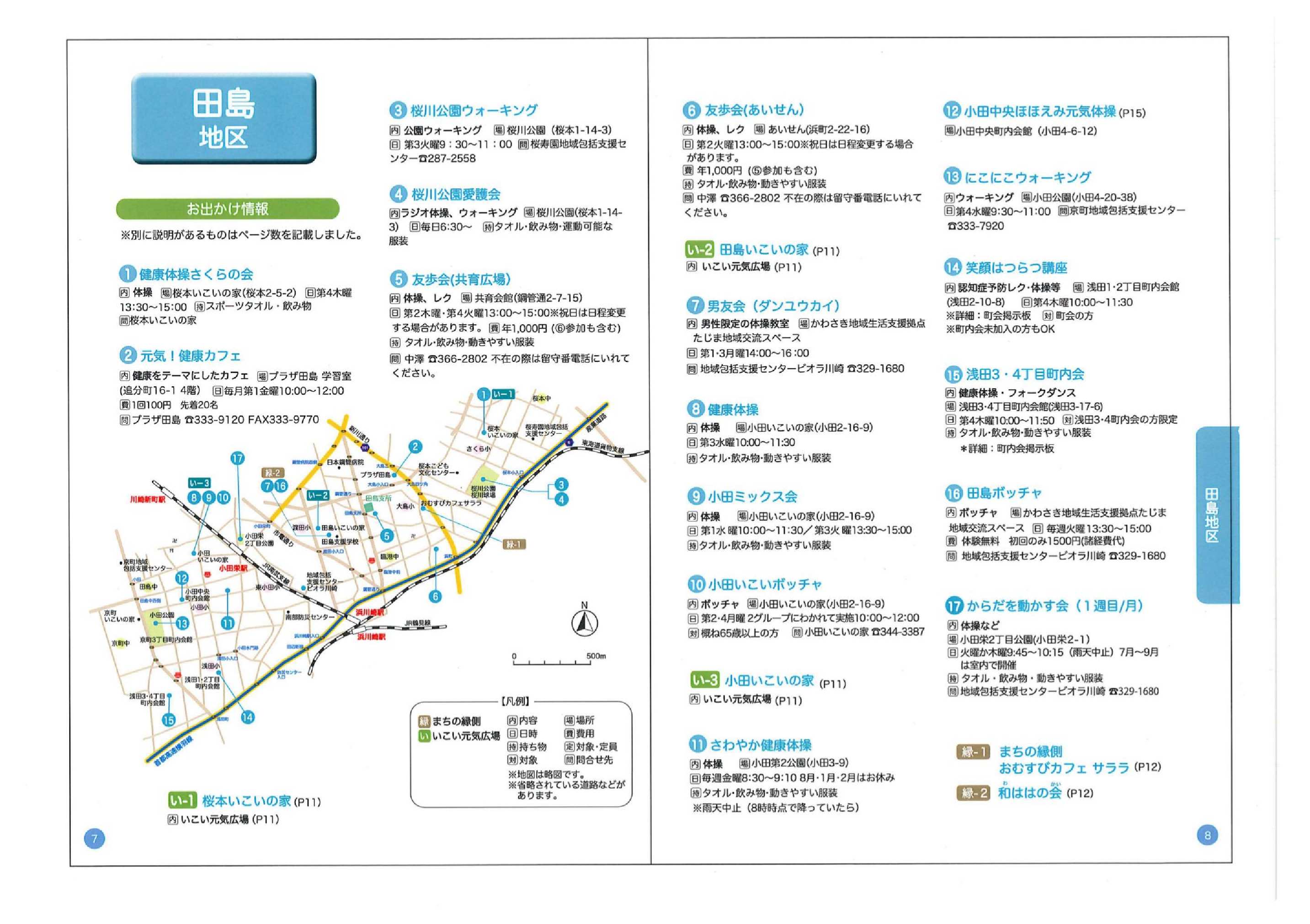 シニアのためのお出かけ情報　田島地区のマップ