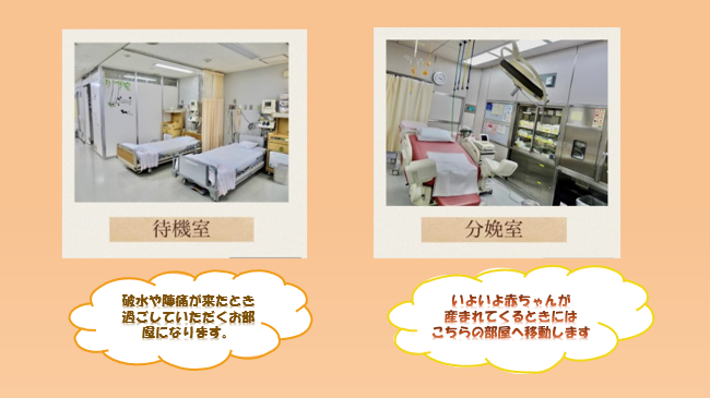 待機室、分娩室の様子