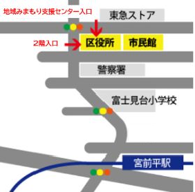 宮前平駅から区役所への地図