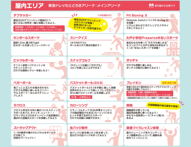中原スポーツまつりプログラム一覧(メインアリーナ)