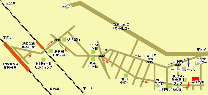 鹿島田駅・新川崎駅からの案内図