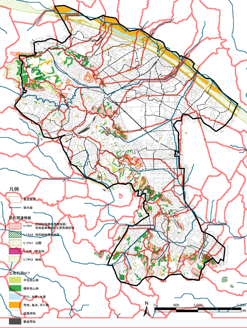 高津区の防災ならびに土地利用の地図