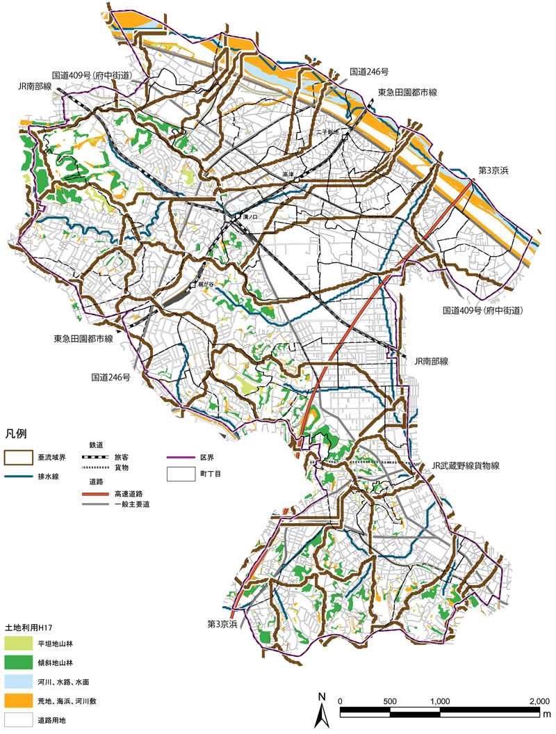 高津区の道路・鉄道の地図