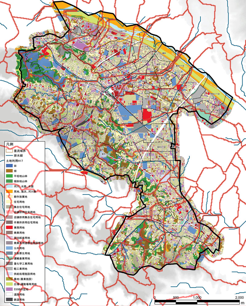 田畑用、住宅用、商業用など、高津区の土地利用系の地図