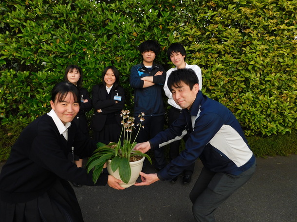 ゼネラルから高津高校へエビネ贈呈の様子