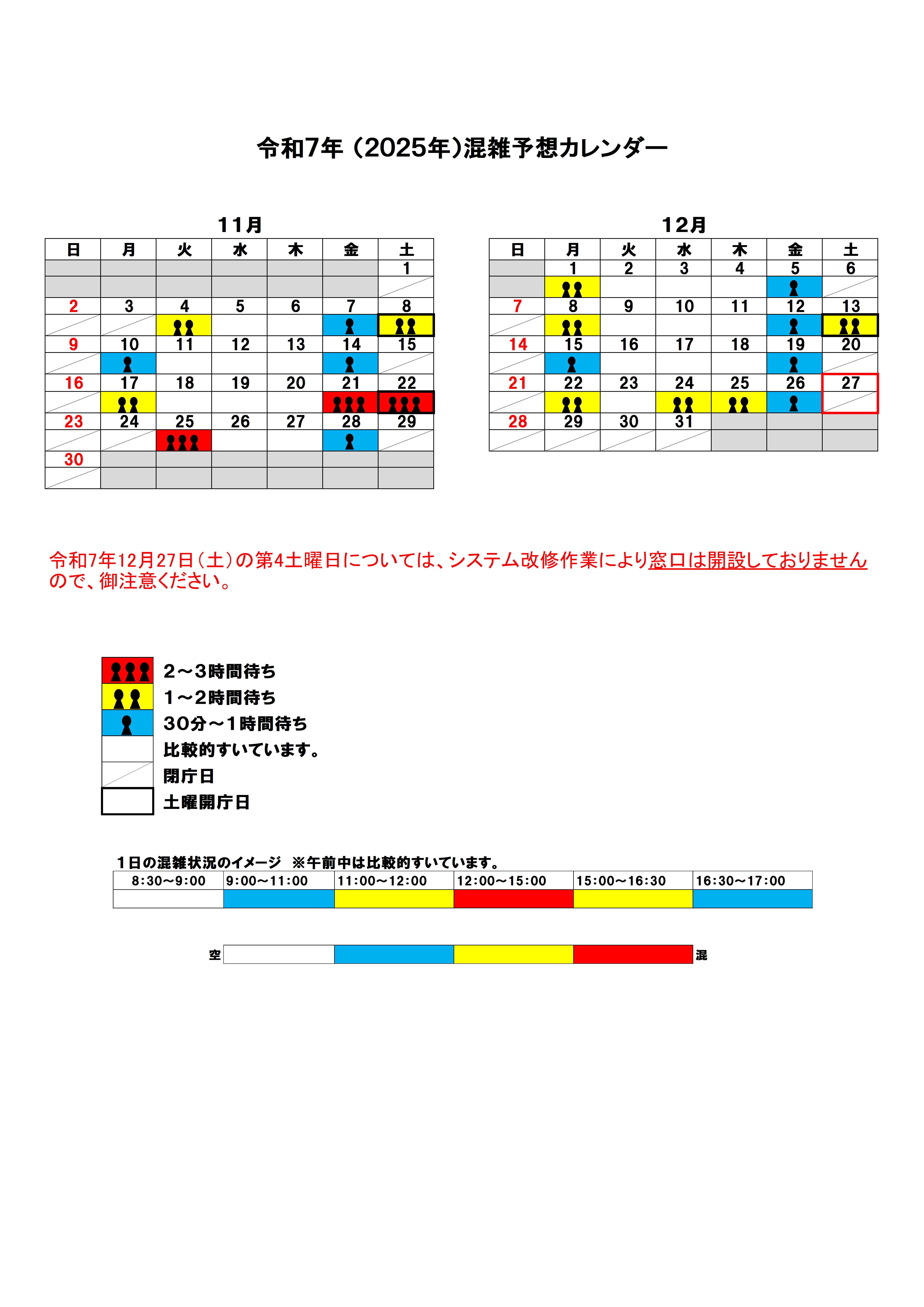 令和7年度 混雑状況カレンダー