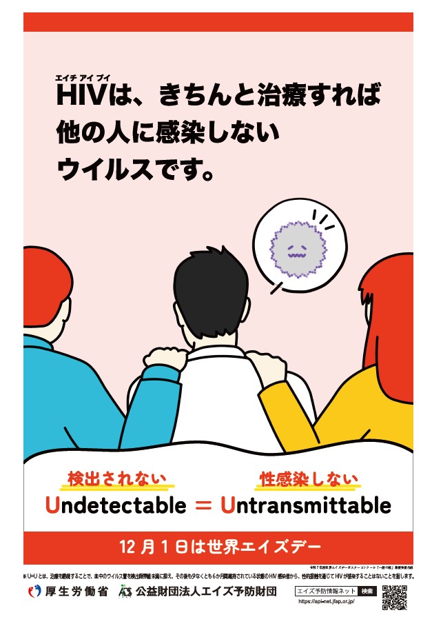 U=U（検出限界値未満はHIV感染しない）　STOP AIDS　12月1日は世界エイズデー